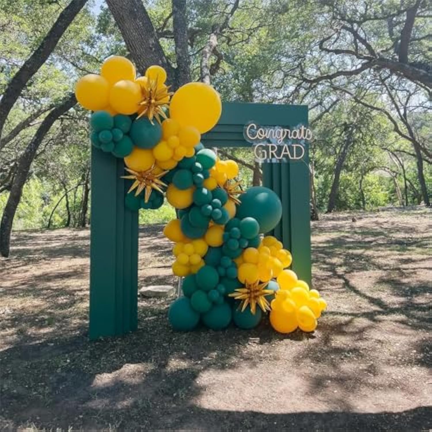 Green Yellow Balloon Garland Arch Kit, Dark Green Yellow Metallic Gold Balloon With Gold Confetti Explosion Star Foil Balloon For Birthday Baby Shower Class Of 2025 Graduation Party Decoration