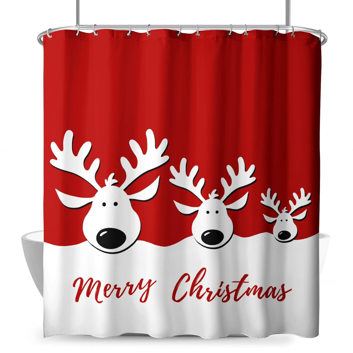 Merry Christmas Shower Curtain Christmas Elk Bathroom Curtain Xmas Cut Reindeer Red White Shower Curtains For Bathroom Winter Holiday New Year Farmhouse Shower Curtains With Hooks 72X72 Inch