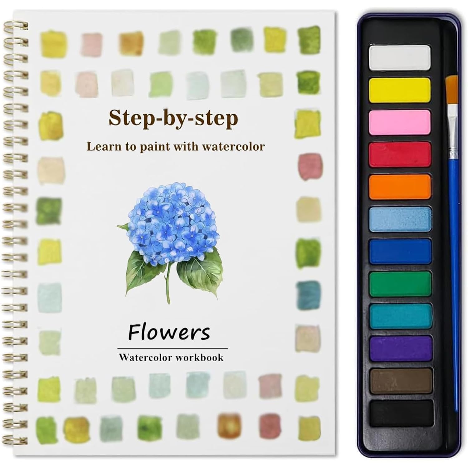 Beginner Watercolor Painting Kit – 12 Colors Paint Set With Brush, Flowers-Themed Art Supplies For Adults & Teens(Flowers)