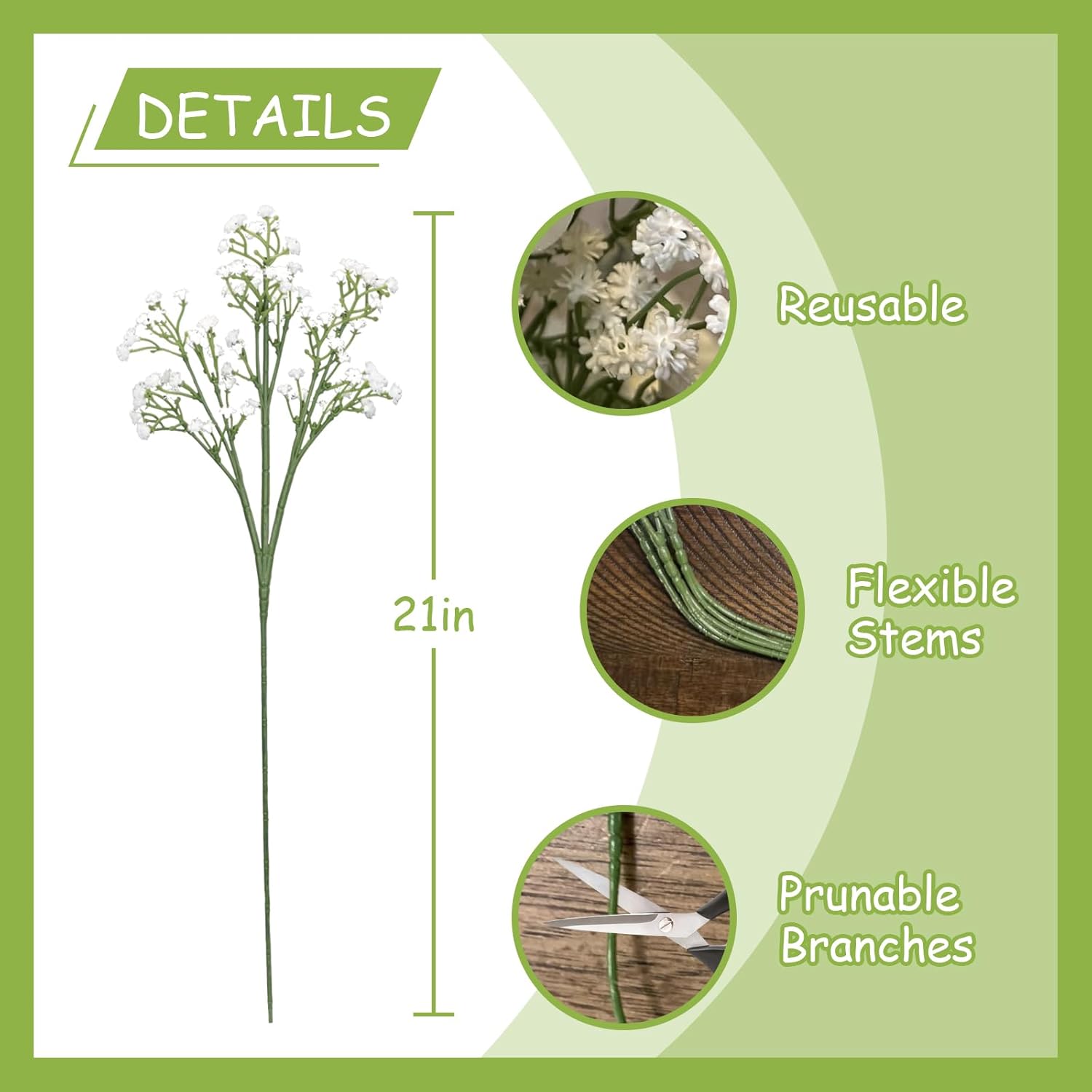 21" Baby Breath Artificial Flowers White, 30 Pcs Real Touch Fake Gypsophila Flower Bulk For Wedding Centerpieces Tables Decoration