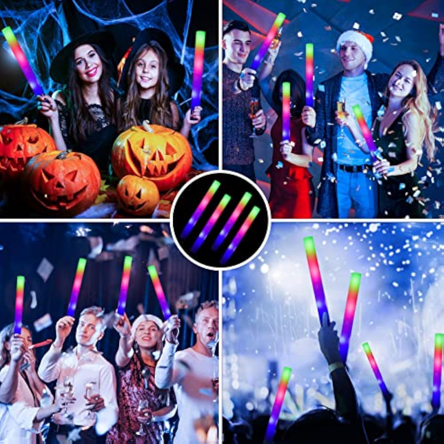 Glow Sticks Bulk - 100 Pcs Led Foam Sticks Glow In The Dark Party Supplies With 3 Modes Flashing Effect, Glow Batons Party Favors For Party Wedding Birthday Concert Halloween Christmas