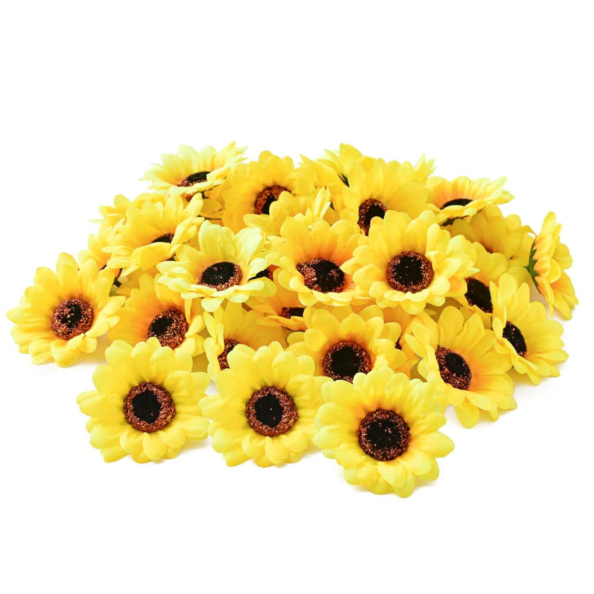 50Pcs Artificial Silk Yellow Sunflower Heads, 2.8" Fabric Floral Supplies For Wedding Engagement Home Party Decor Hair Clip Wreath Decorative Diy Craft