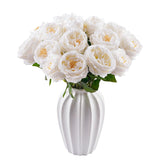 3.5'' Larger Bloom White Roses Artificial Flowers,6 Pcs Latex Fake Austin Rose Real Touch Flowers For Bridal Bouquet Home Wedding Table Centerpieces Birthday Decor