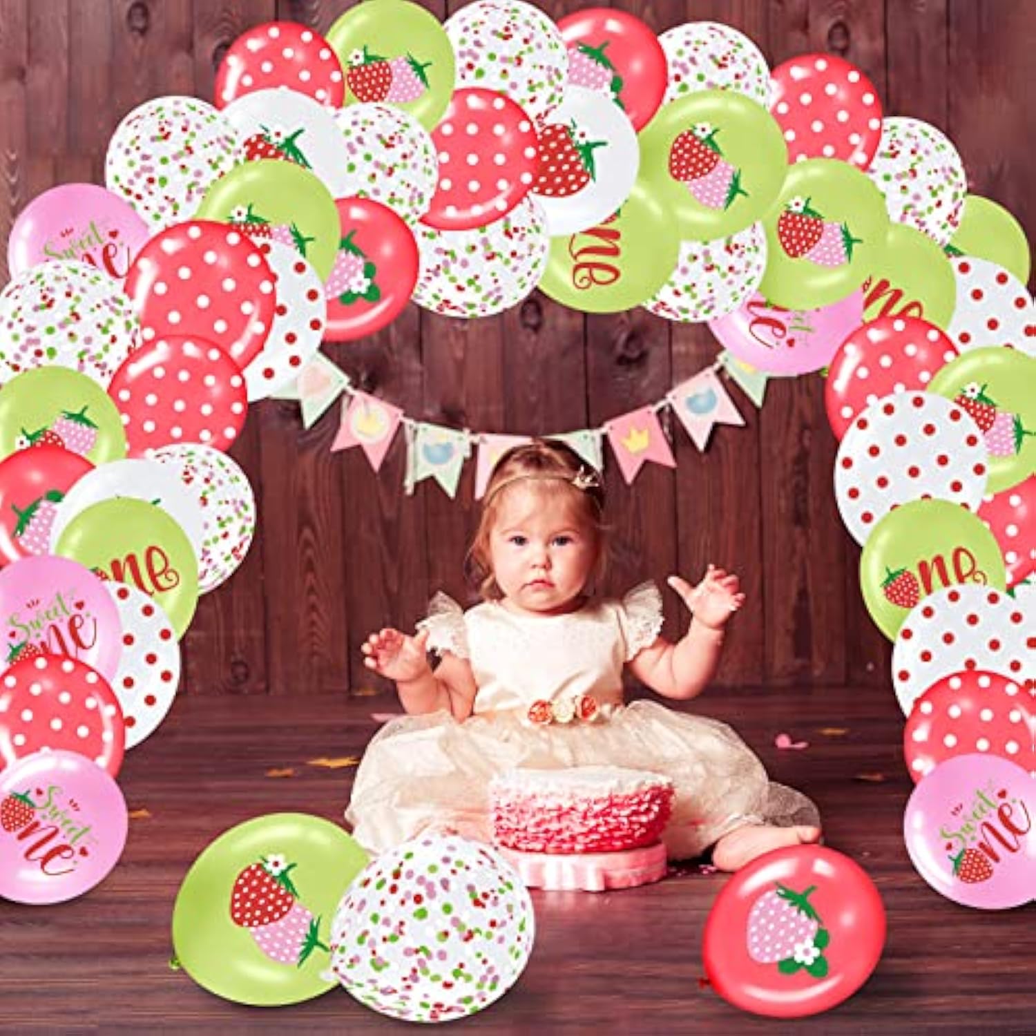 36 Pcs Strawberry Theme Balloons Strawberry Polka Dot Sweet One Balloons For Girls First Birthday Party Decorations Summer Fruit Baby Shower Supplies, 12 Inch