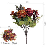 Artificial Fake Mums Flowers For Outdoors Decoration - 13 Inches 3 Bouquet Faux Fall Chrysanthemum Rose Daisy Silk Flower Uv Resistant For Indoor Vase Party Table Decor