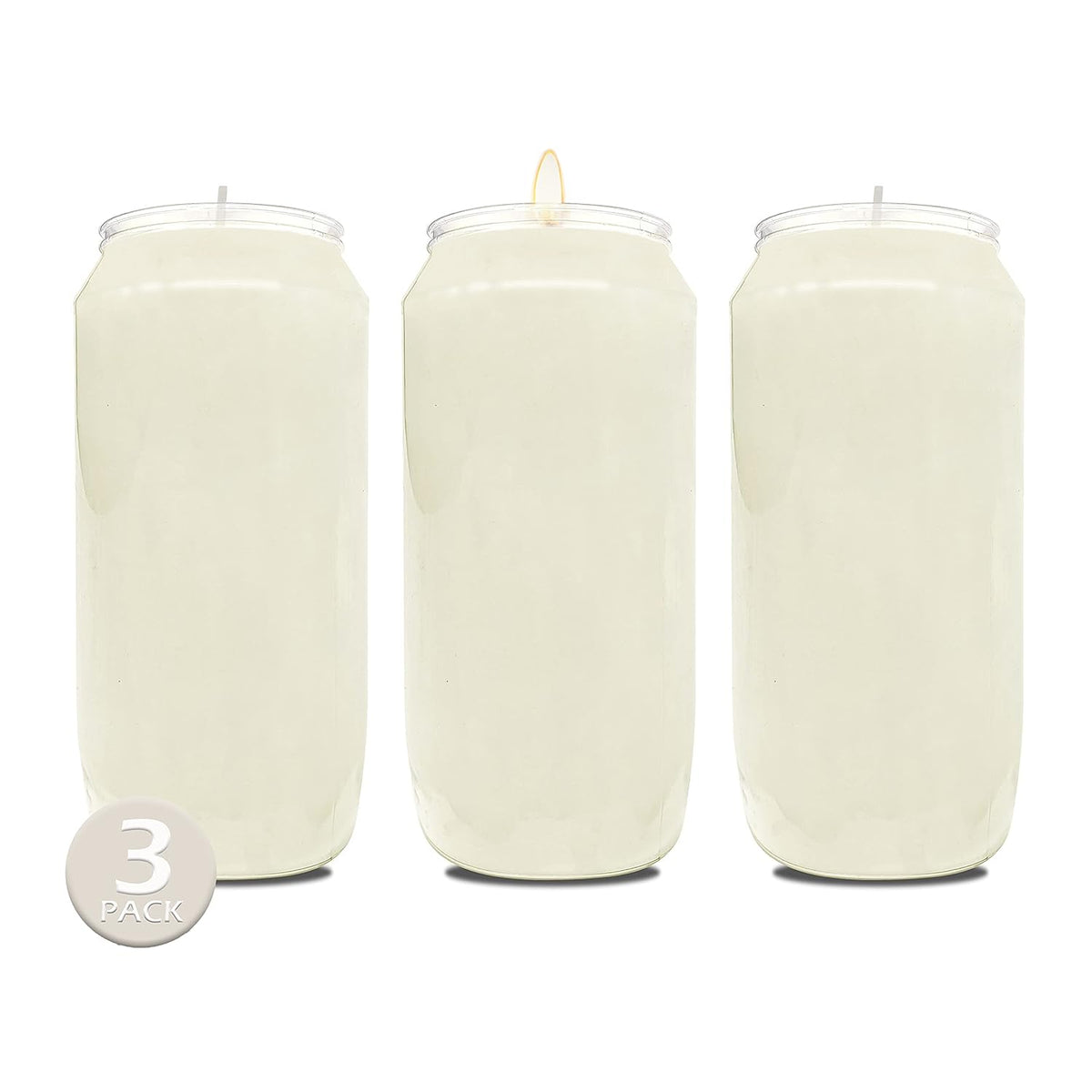 7 Day White Prayer Candles, 3 Pack - 6" Tall Pillar Candles For Religious, Memorial, Party Decor, Vigil And Emergency Use - Vegetable Oil Wax In Plastic Jar Container