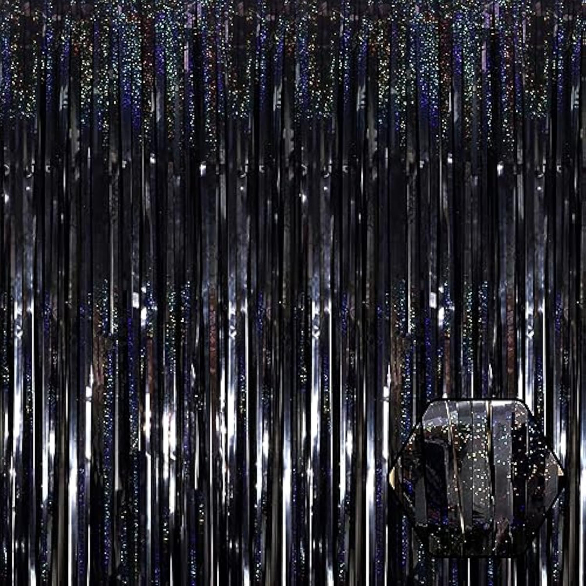 3 Pack Black Foil Fringe Curtains 3.28x8.2ft Backdrop Metallic Tinsel Party Decor
