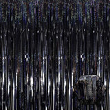 3 Pack Black Foil Fringe Curtains 3.28x8.2ft Backdrop Metallic Tinsel Party Decor