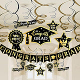 Graduation Hanging Swirl Banner Decorations Black Gold Star Banner Garland Party Supplies