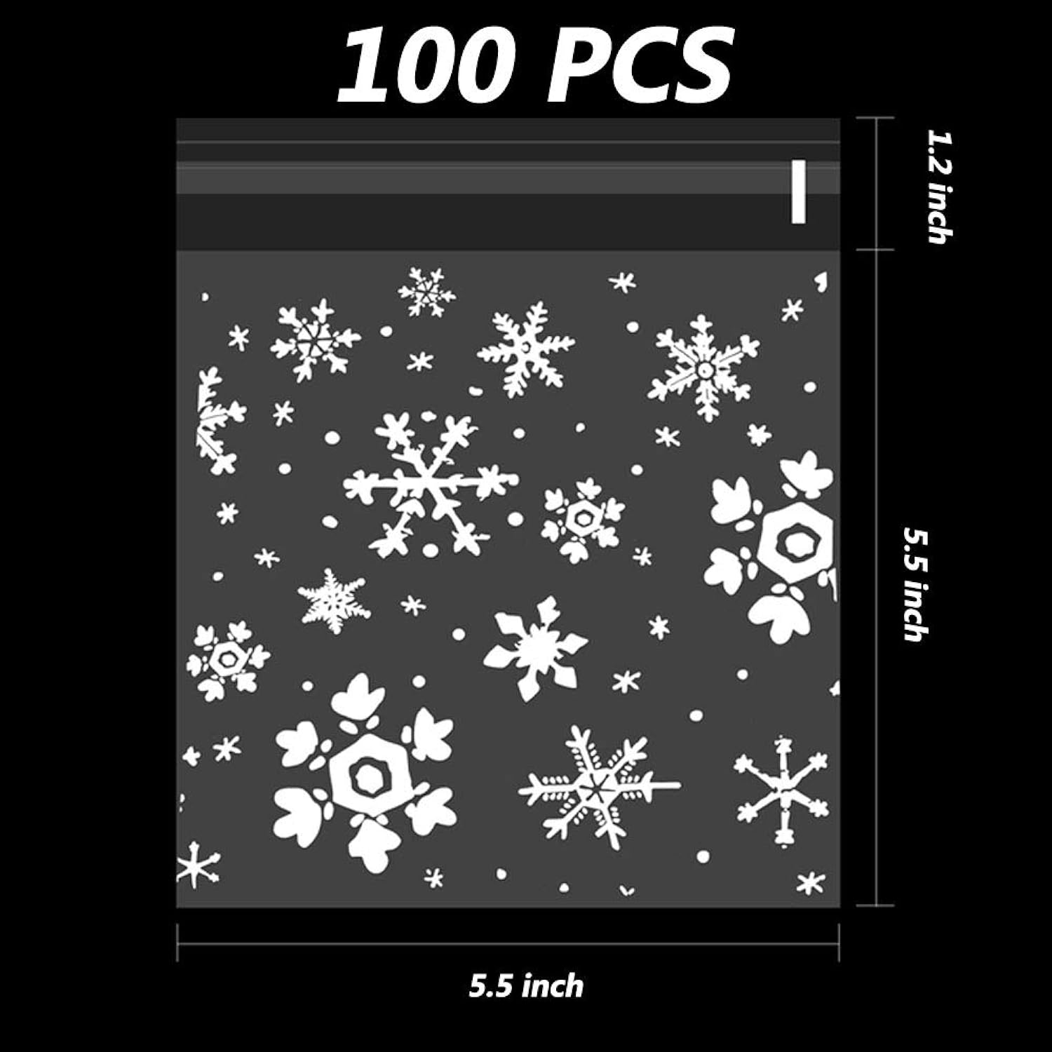 100 Pcs Christmas Snowflake Candy Bags, Goodies With Self Adhesive Candy Bags