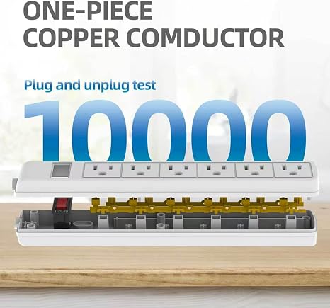 6 Outlet Power Strip Surge Protector with 5 Feet Extension Cord and 600 Joules Protection