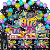 85 Pcs 80S 90S 50S Party Decorations 90'S Party Bundle Includes Inflatable Radio Boombox And Mobile Phone, Back To 1990S 50S Backdrop, Tablecloth, 75 Pcs Balloons For Hip Hop (90S Style)