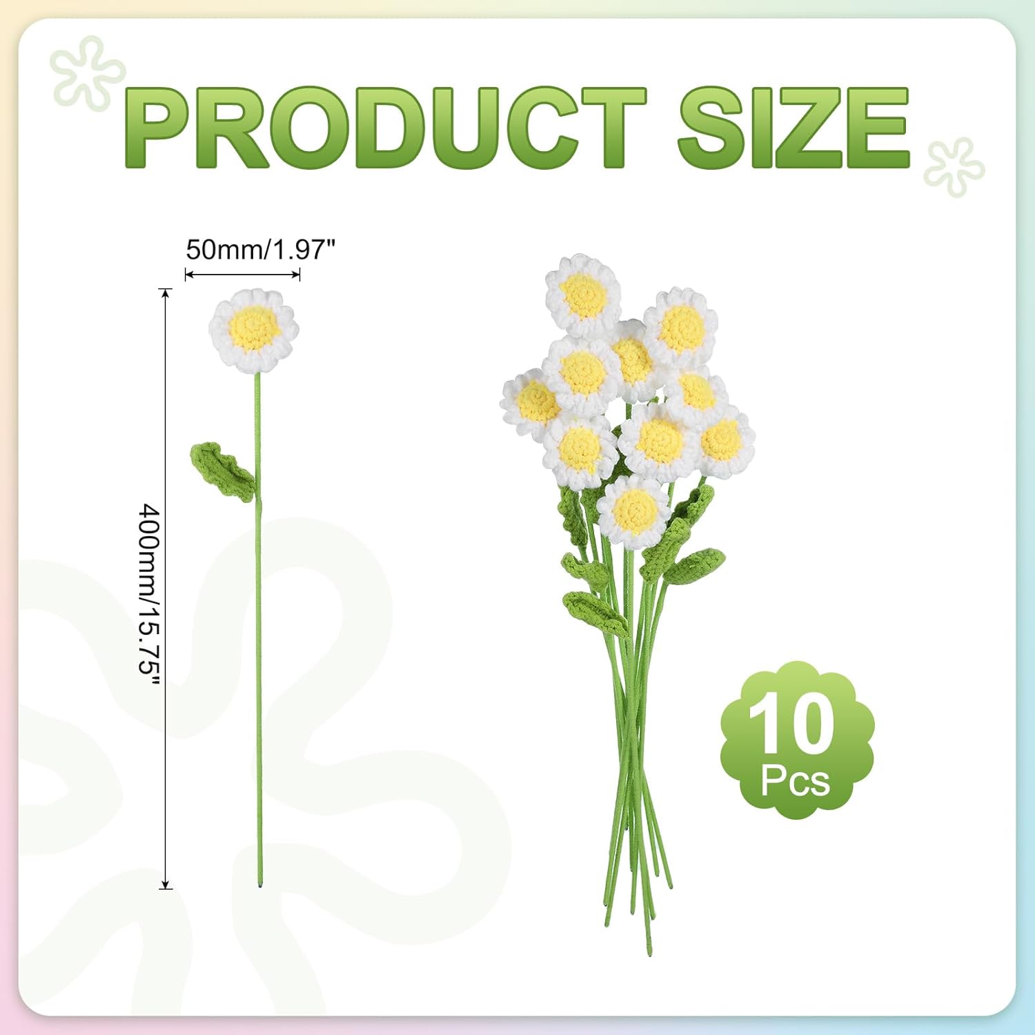 Crochet Flowers Handmade Knitting Daisy Artificial Woven Small Potted With Stems For Valentine'S Gifts Home Wedding Party Office Table Decor, White Count 10