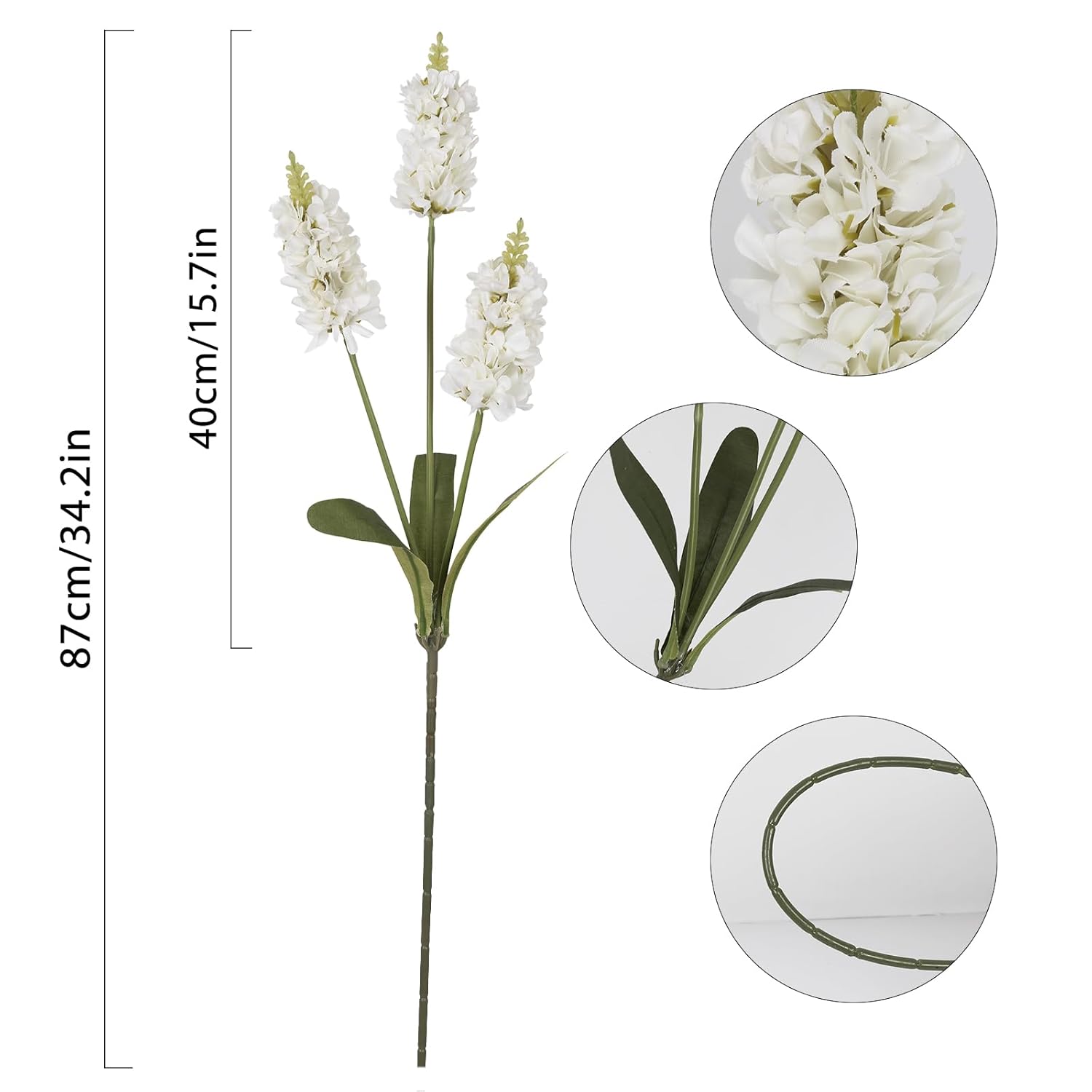 5Pcs White Snapdragon Artificial Flowers 34" Long Stem Silk Delphinium Flower White Fake Hyacinth Flowers For Wedding Table Centerpieces Home Party Outdoor Decoration(White)