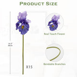 Iris Artificial Flowers 15Pcs Faux Iris Light Purple Flowers 14.2" Real Touch Fake Flowers Picks Bouquets For Wedding Bridal Home Arrangements Office Table Centerpieces Decor