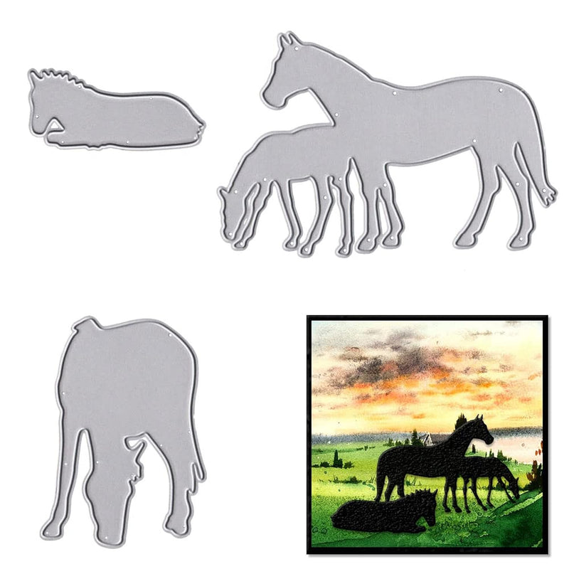 Metal Four Horses Eat Grass Cutting Dies,4Pcs Horses Die Cuts Embossin