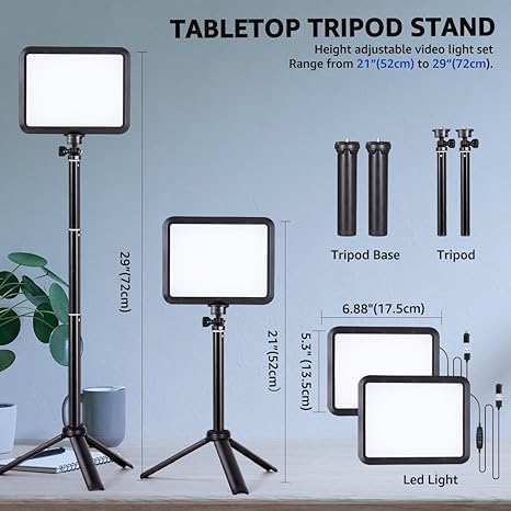 2 Pack 8 Inch LED Photography Lights with 29 Inch Tripod Stands Dimmable Studio Kit