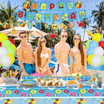 Beach Ball Birthday Party Supplies - Pool Party Decorations Set Includes Happy Birthday Banner, Hanging Swirl, Plates, Cups, Napkins, Tableware, Tablecloth, Balloons - Serves 20