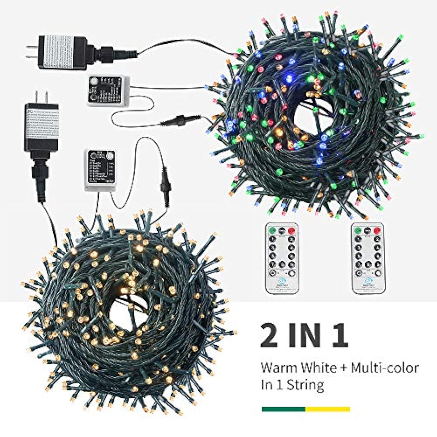 Color Changing Christmas String Lights Outdoor Indoor, 108Ft 300 Led Warm White Multi Color Fairy Light, End To End Connectable, Waterproof Christmas Tree Lights With Timer Remote