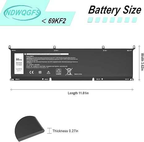 69KF2 86Wh 114V 6Cell Laptop Battery Replacement for Dell XPS 15 Precision Alienware