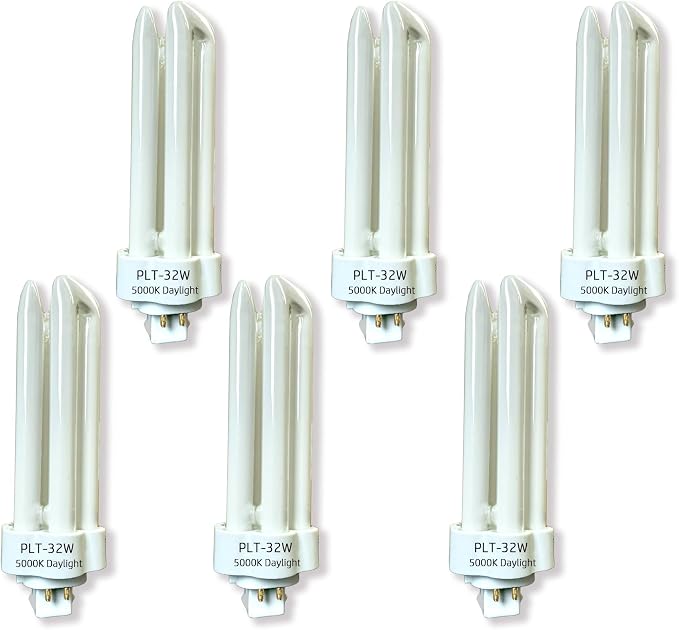 PLT 32W Triple Tube Fluorescent Light Bulbs 6 Pack 5000K Daylight GX24-3 4 Pin Base