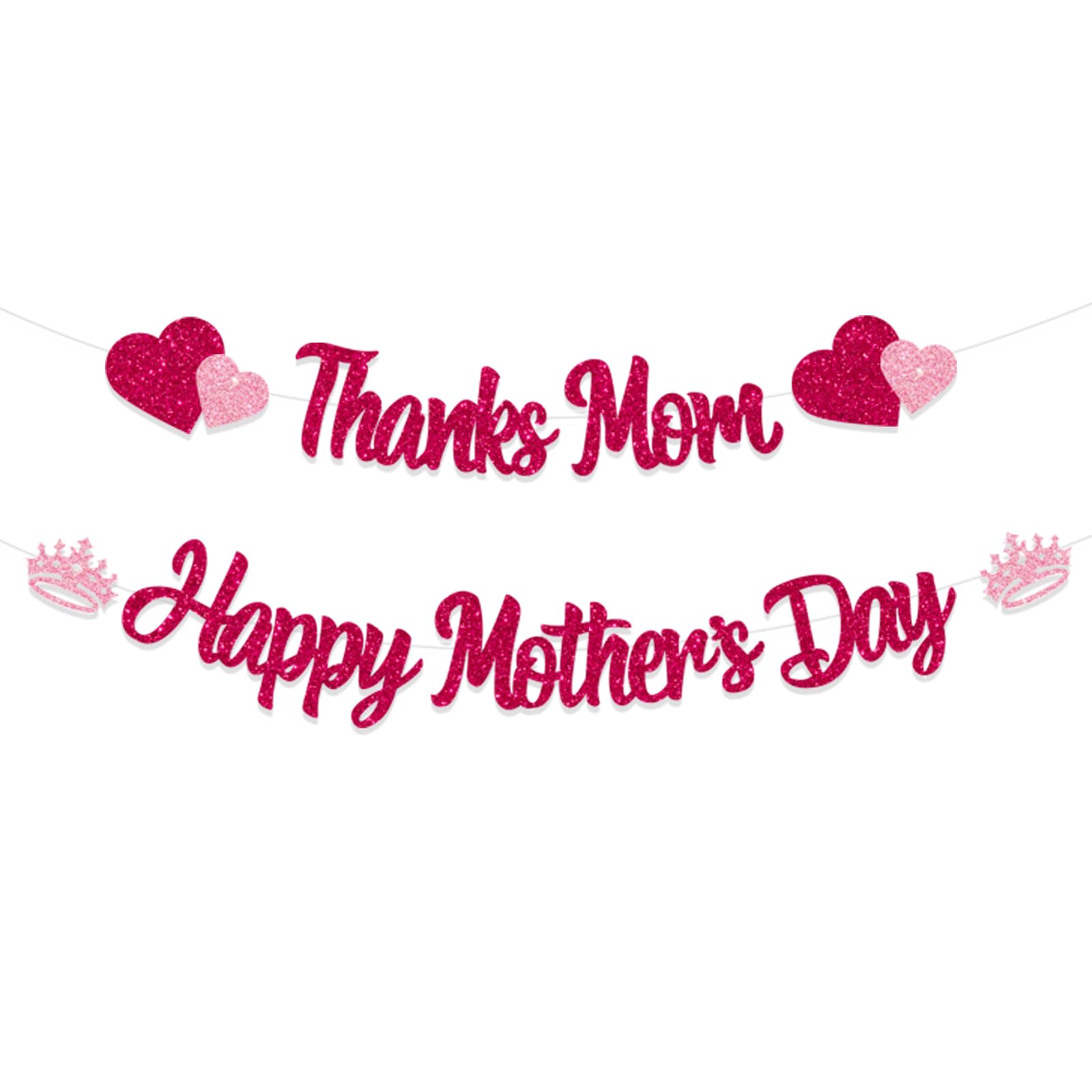 Glitter Happy Mother's Day Banner Thanks Mom Banner Garland Happy Mothers Day Decorations for Party Supplies Mother's Day Decor Mothers Day Garlands Sign