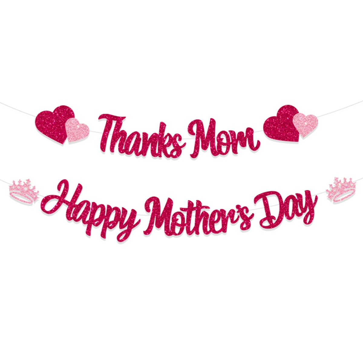 Glitter Happy Mother's Day Banner Thanks Mom Banner Garland Happy Mothers Day Decorations for Party Supplies Mother's Day Decor Mothers Day Garlands Sign