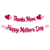 Glitter Happy Mother's Day Banner Thanks Mom Banner Garland Happy Mothers Day Decorations for Party Supplies Mother's Day Decor Mothers Day Garlands Sign