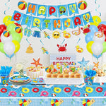 Beach Ball Birthday Party Supplies - Pool Party Decorations Set Includes Happy Birthday Banner, Hanging Swirl, Plates, Cups, Napkins, Tableware, Tablecloth, Balloons - Serves 20