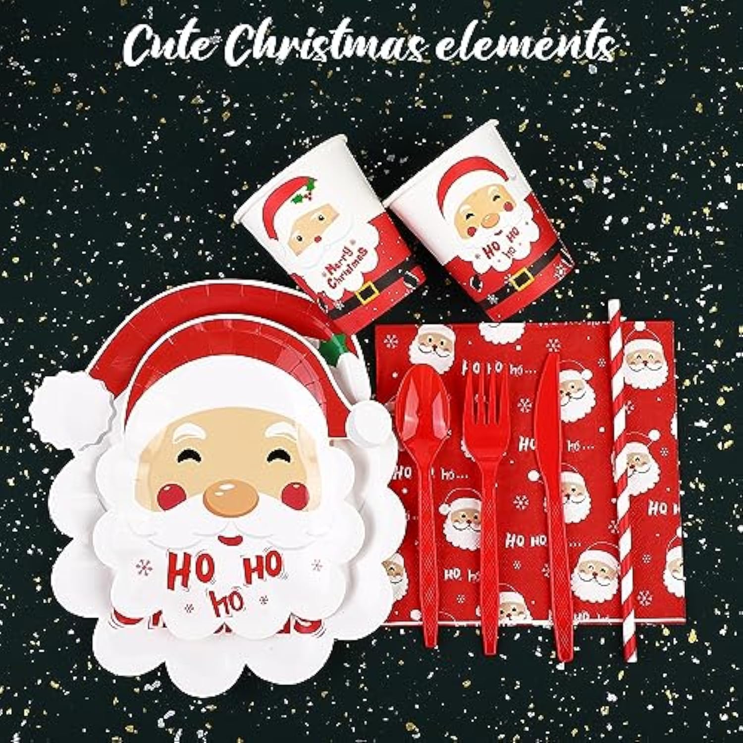 200 Pieces Christmas Santa Party Supplies Tableware Set Include Disposable Paper Plates Cups Napkins Cutlery Straws With Merry Christmas Ho Ho Ho Santa For 25 Guests Dinnerware Holiday