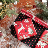 Christmas Reversible Wrapping Paper Roll, Mini Roll, Red Black Reindeer And Tree Design, Black With Red Polka Dots Gift Wrap Paper For Adults, Kids And Holiday Gifts, 17 Inches X 32.8 Feet
