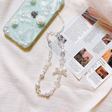 For Iphone Se (2022/2020 Release) /7/8 Case With Pearl Phone Charm Chain 3D Butterfly Flower Cute Glitter Phone Case Aesthetic Crystal Clear Floral Case For Iphone Se/7/8 Women Girl