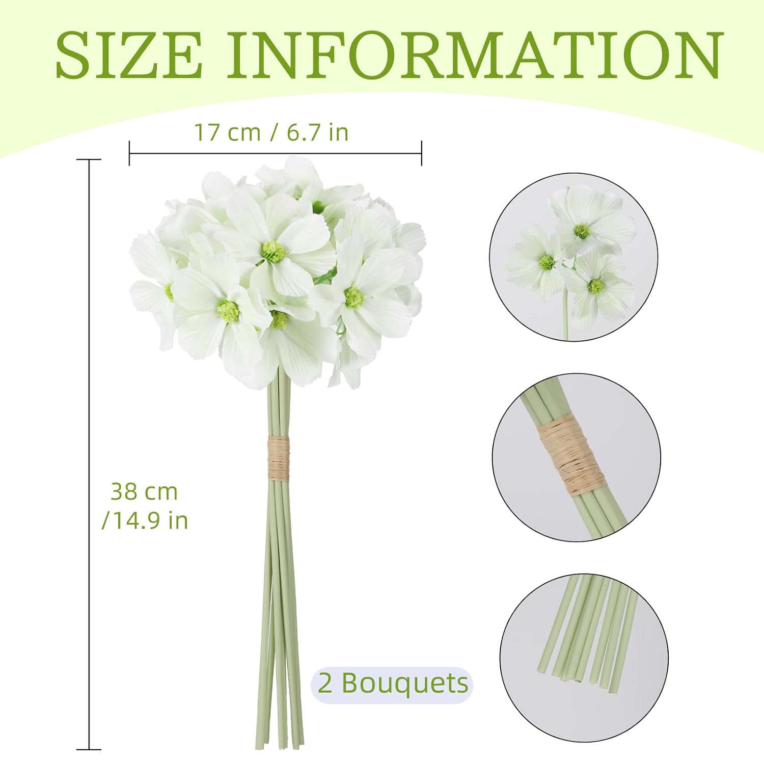 2 Bouquets Cosmos Artificial Flowers Faux White Daisies Silk Wildflowers With Stems For Wedding Party Home Kitchen Garden Indoor Decor(White)