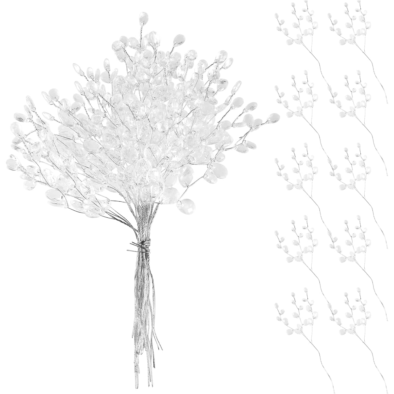 50 Stems Artificial Bouquet With Acrylic Bead Drops Spray For Wedding Diy Craft Floral Stems Flexible Decorative Flower Branches For Home Decor And Bridal Bouquets
