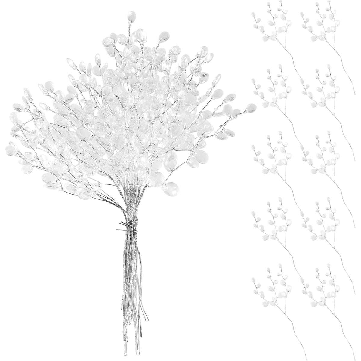 50 Stems Artificial Bouquet With Acrylic Bead Drops Spray For Wedding Diy Craft Floral Stems Flexible Decorative Flower Branches For Home Decor And Bridal Bouquets