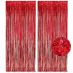 Red Fringe Curtains Party Streamers Backdrop Foil Tinsel Curtain Decoration For Stranger Theme Party Christmas Valentines Day Party 2 Pack