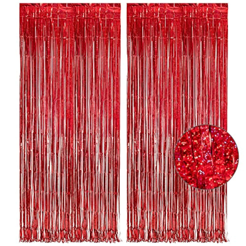Red Fringe Curtains Party Streamers Backdrop Foil Tinsel Curtain Decoration For Stranger Theme Party Christmas Valentines Day Party 2 Pack