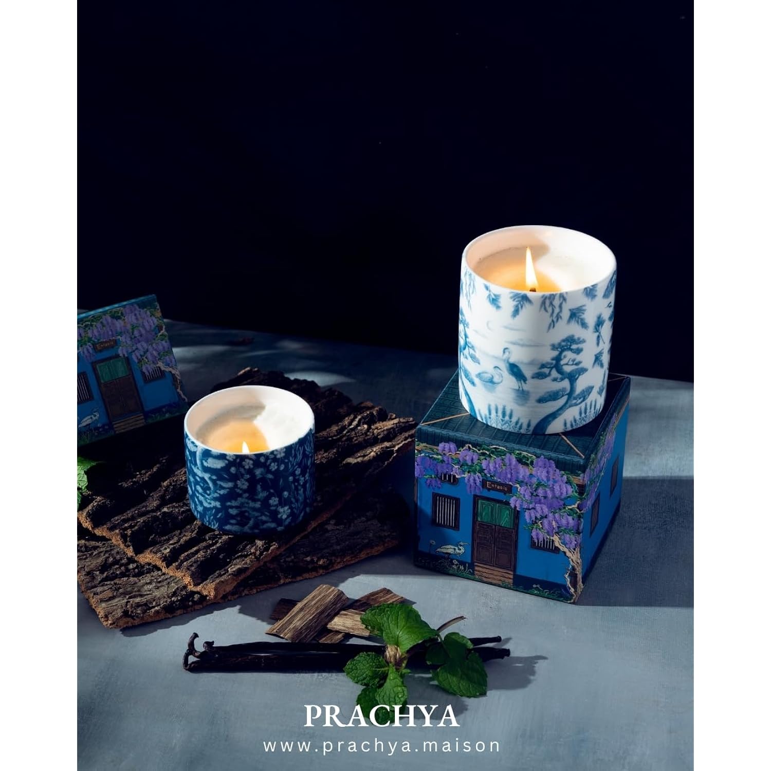 Enstasis Scented Candle - Spearmint & Black Agarwood, Soy Wax, Artisan Porcelain Cup, 250G