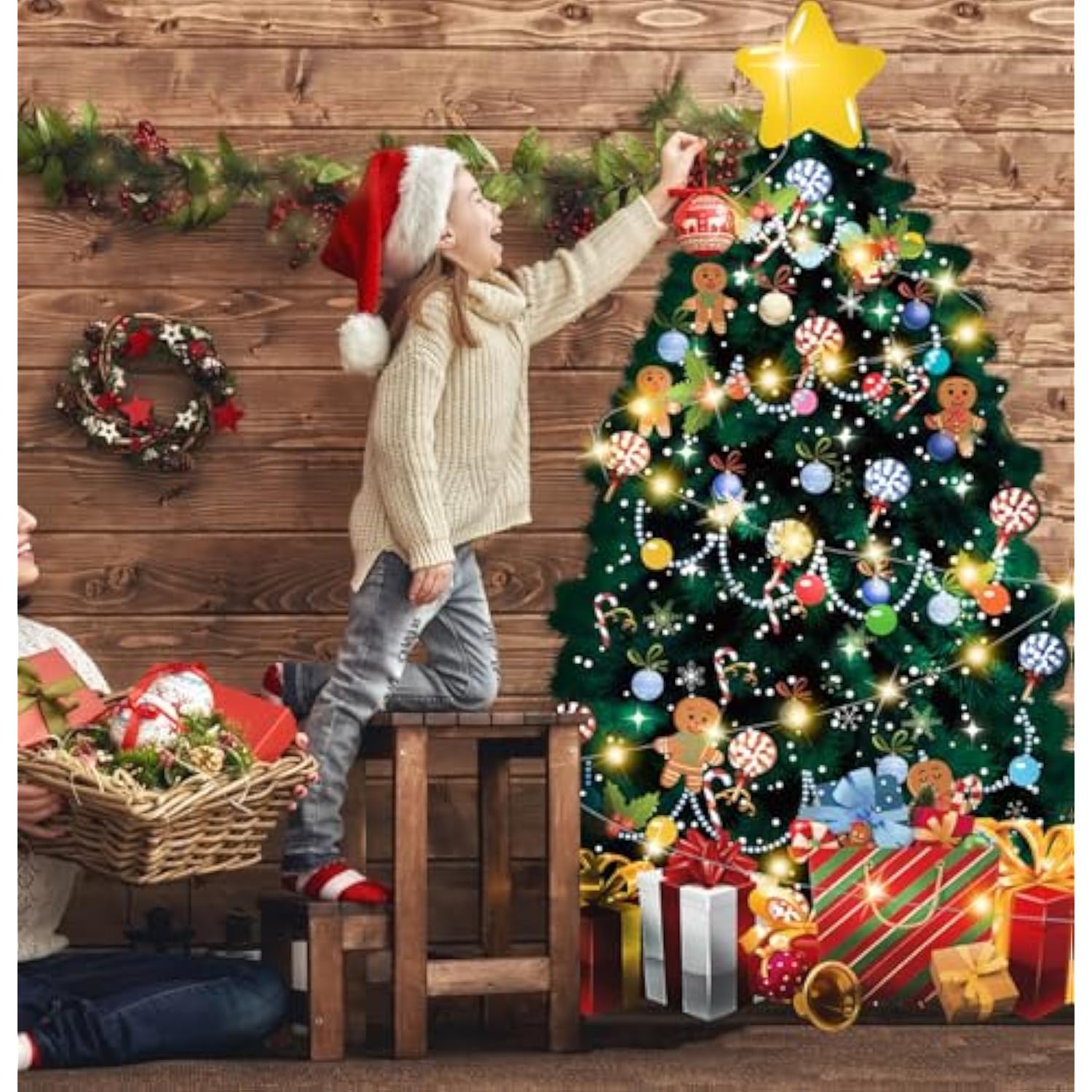 51 X 31 Inch Christmas Tree Bulletin Board Decoration Large Paper Christmas Tree With Fairy Light Xmas Wall Decor For Classroom Home Office Window Chalkboard Cardboard
