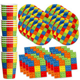 Building Blocks Birthday Party Supplies Set Plates Napkins Cups Tableware Kit For 16