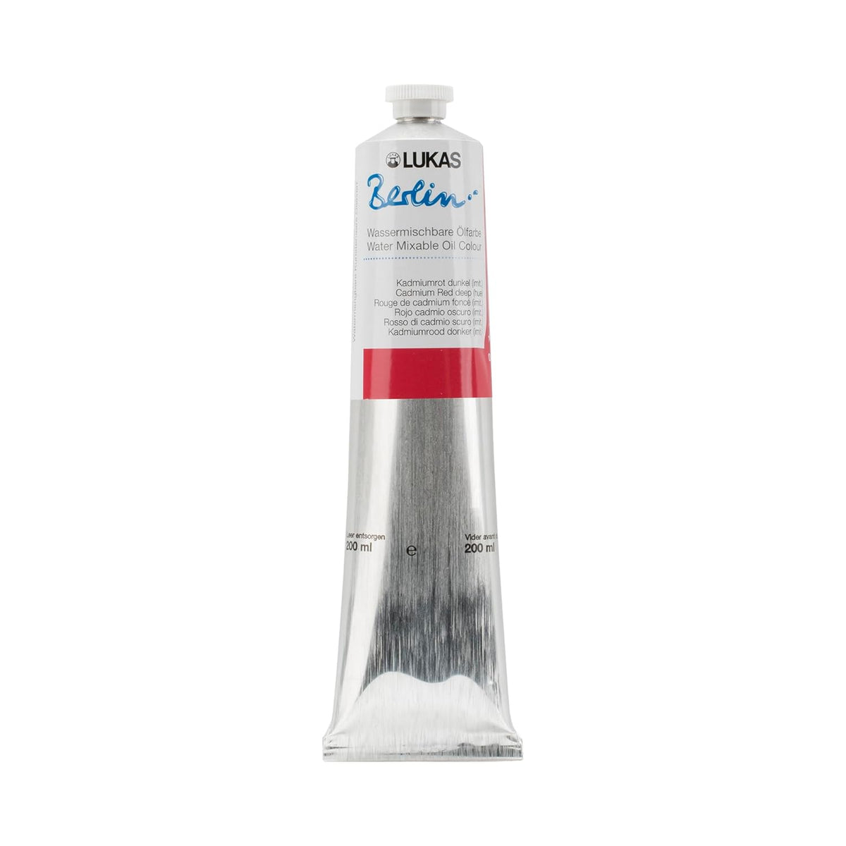 Lukas Berlin Professional Quality Water Mixable Oil Color Paint Highly Pigmented Beeswax Oil Paint - Single 200 ml Tube - Cadmium Red Deep Hue
