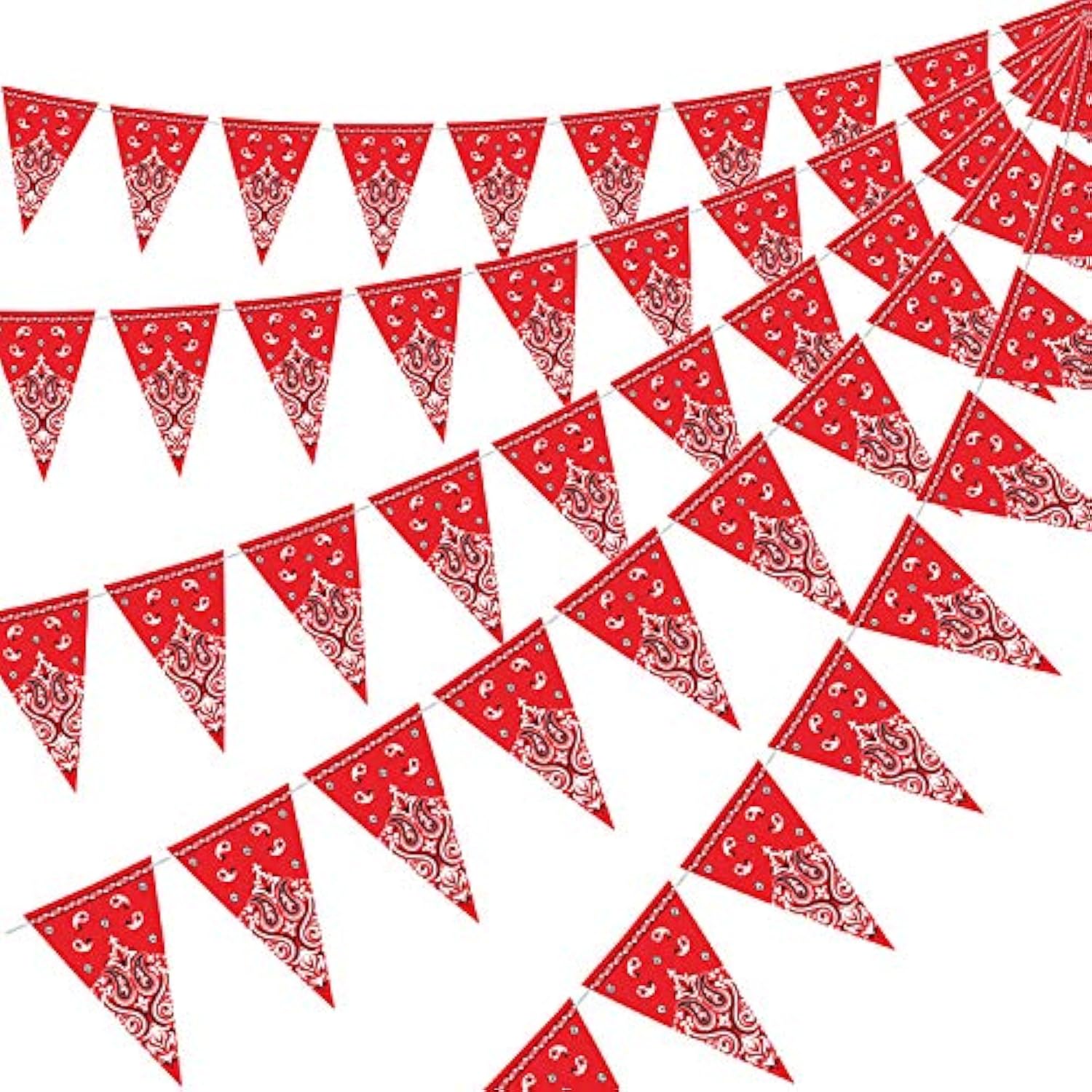 5 Pack Western Cowboy Party Decorations Bandana Pennant Banner Wild West Decor Western Cowboy Themed Yee Haw Country Party Decoration Supplies 9.8 X 5 Ft(Red Paisley)