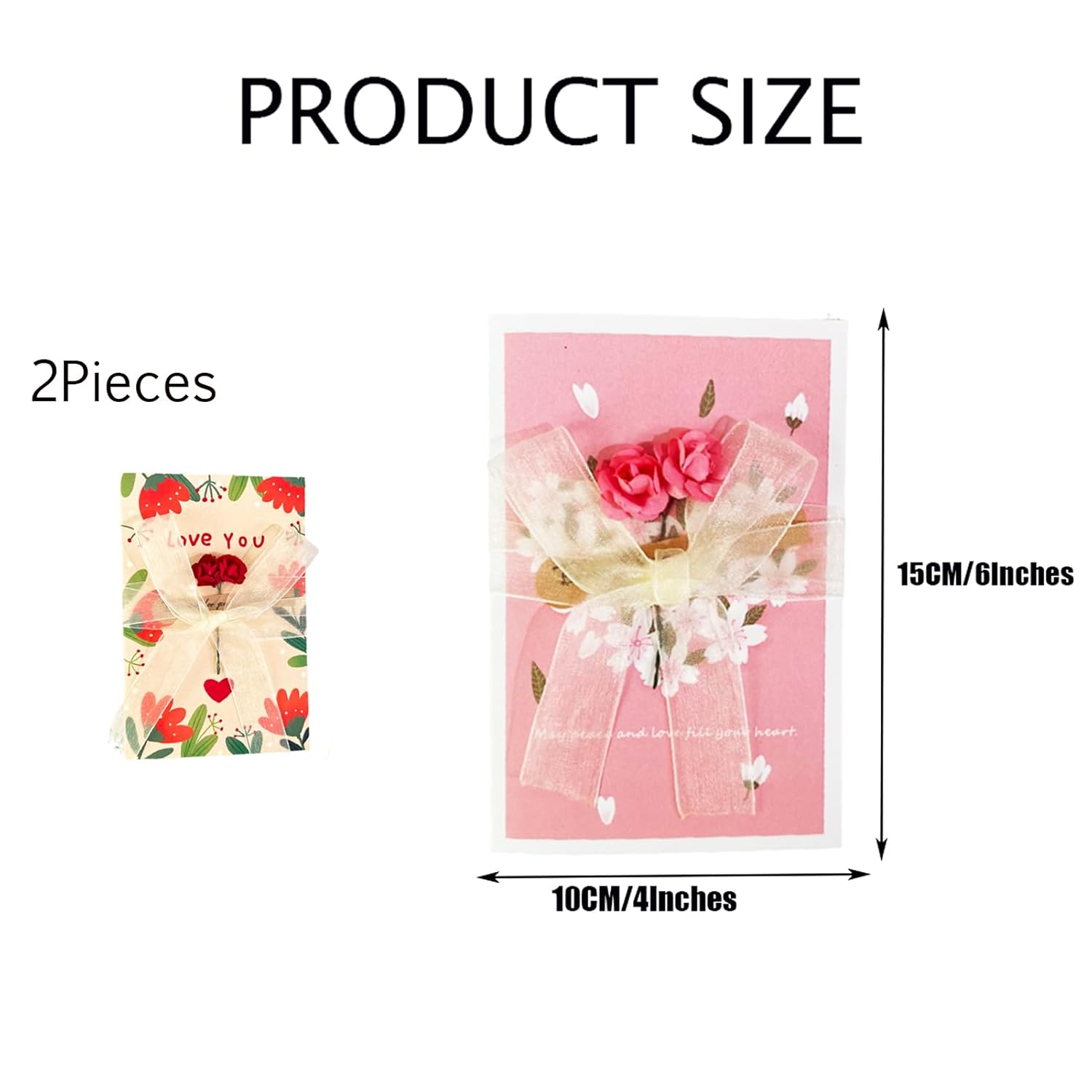 Paper Flower Roses Greeting Cards With Blank Note Delicately Decorated Paper Card For Friends And Family Holiday Thank You Card,Red And Pink.