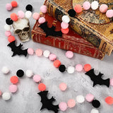 Halloween Felt Bat Banner: Pink Pom Pom Garland, 8.2 Ft Party Decor
