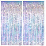 Iridescent Party Streamers Backdrop Neon Transparent Holographic Tinsel Foil Fringe Curtain For Mermaid/Frozen/Sea/Euphoria/Eras Party Theme Decorations 2 Pcs