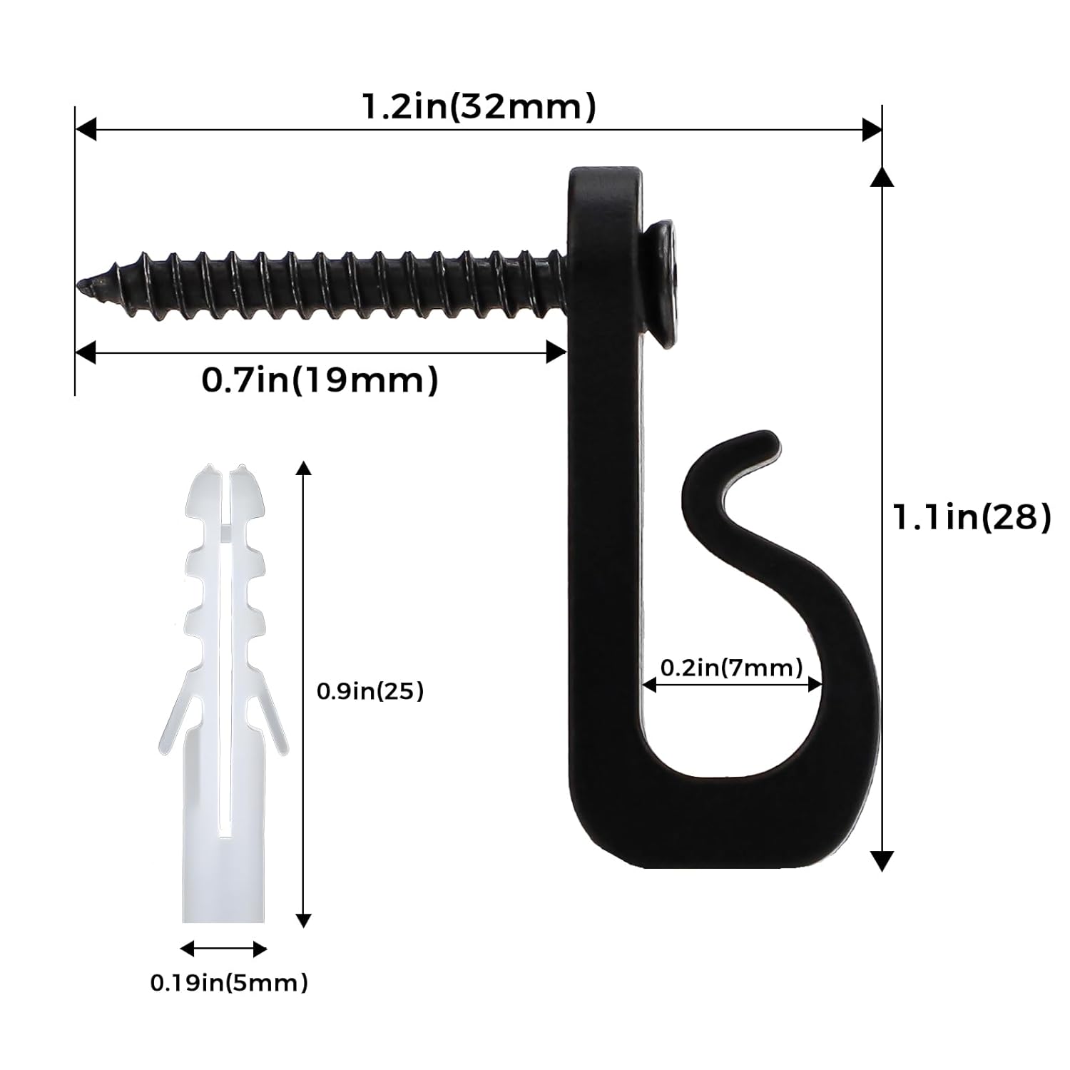 10 Pcs String Light Hooks For Courtyard Party Christmas, Outdoor Screw Hooks For Hanging Cable Baskets Wreaths Wind Chimes Plastic Black