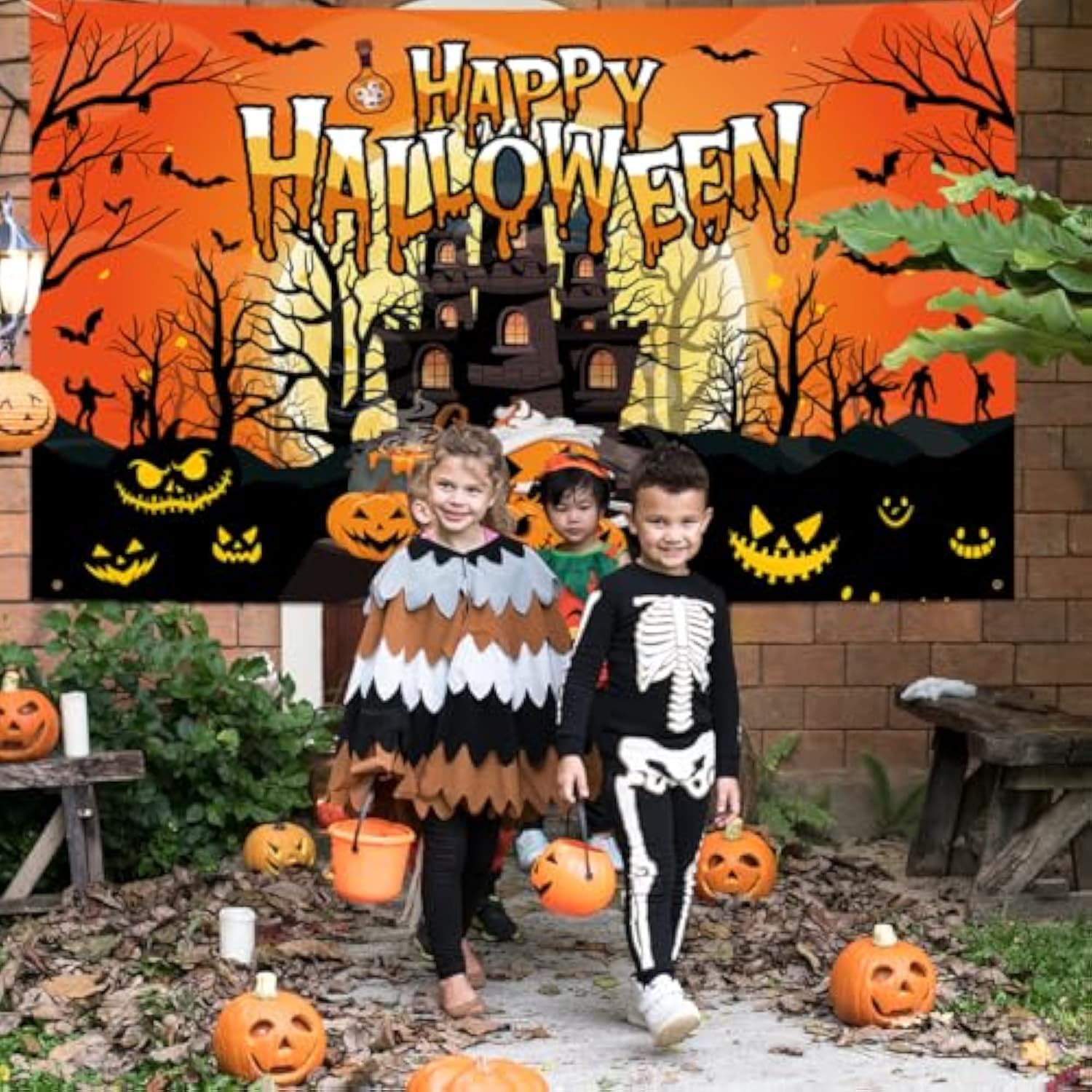 Halloween Backdrop Banner 72x44 Inch Scary Pumpkin Happy Halloween Party Outdoor