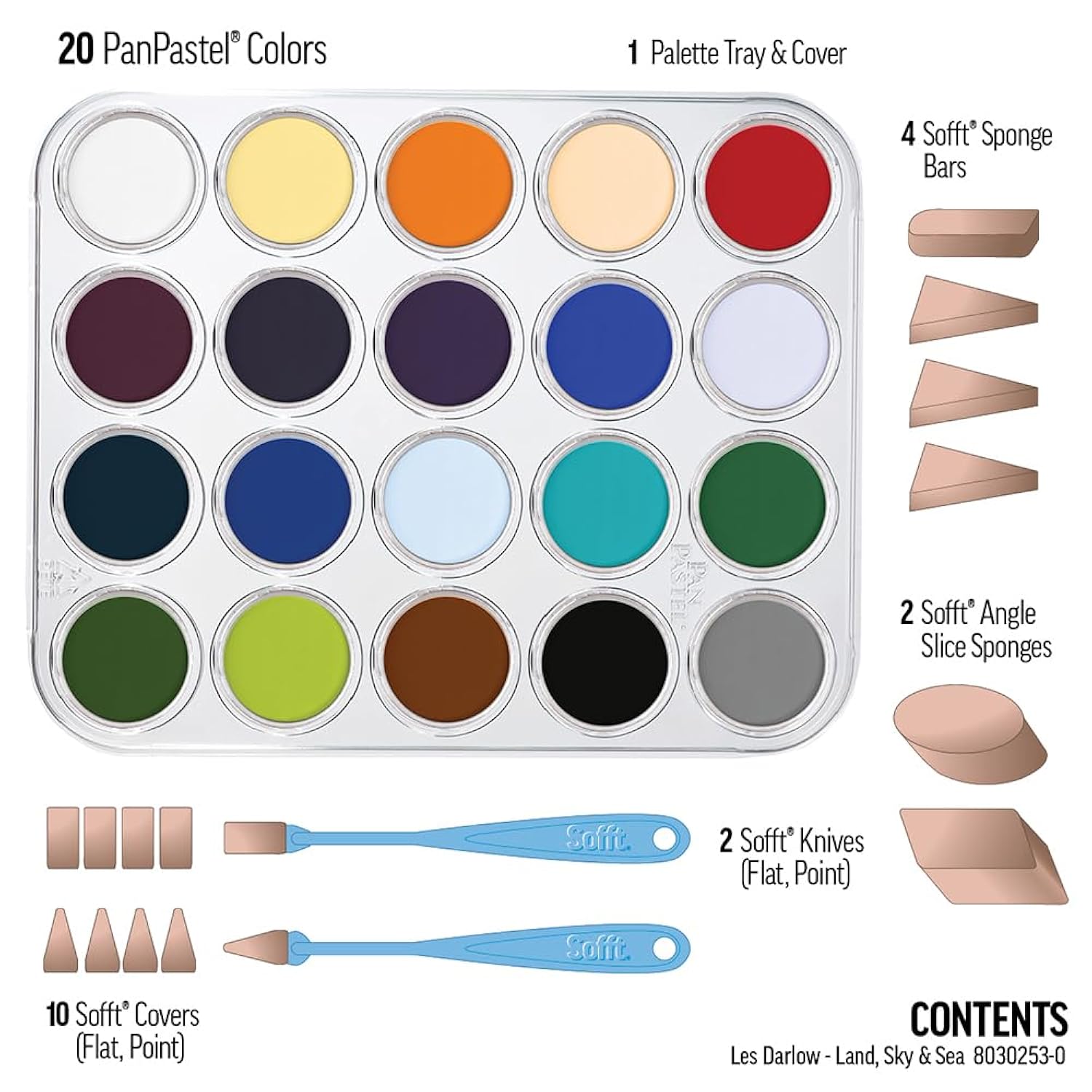 PanPastel Artist Pastels by GOLDEN, Sky, Land & Sea - Les Darlow Set, 20 Color, Professional Artist Pastels, Unique Pan Format (cake-like)