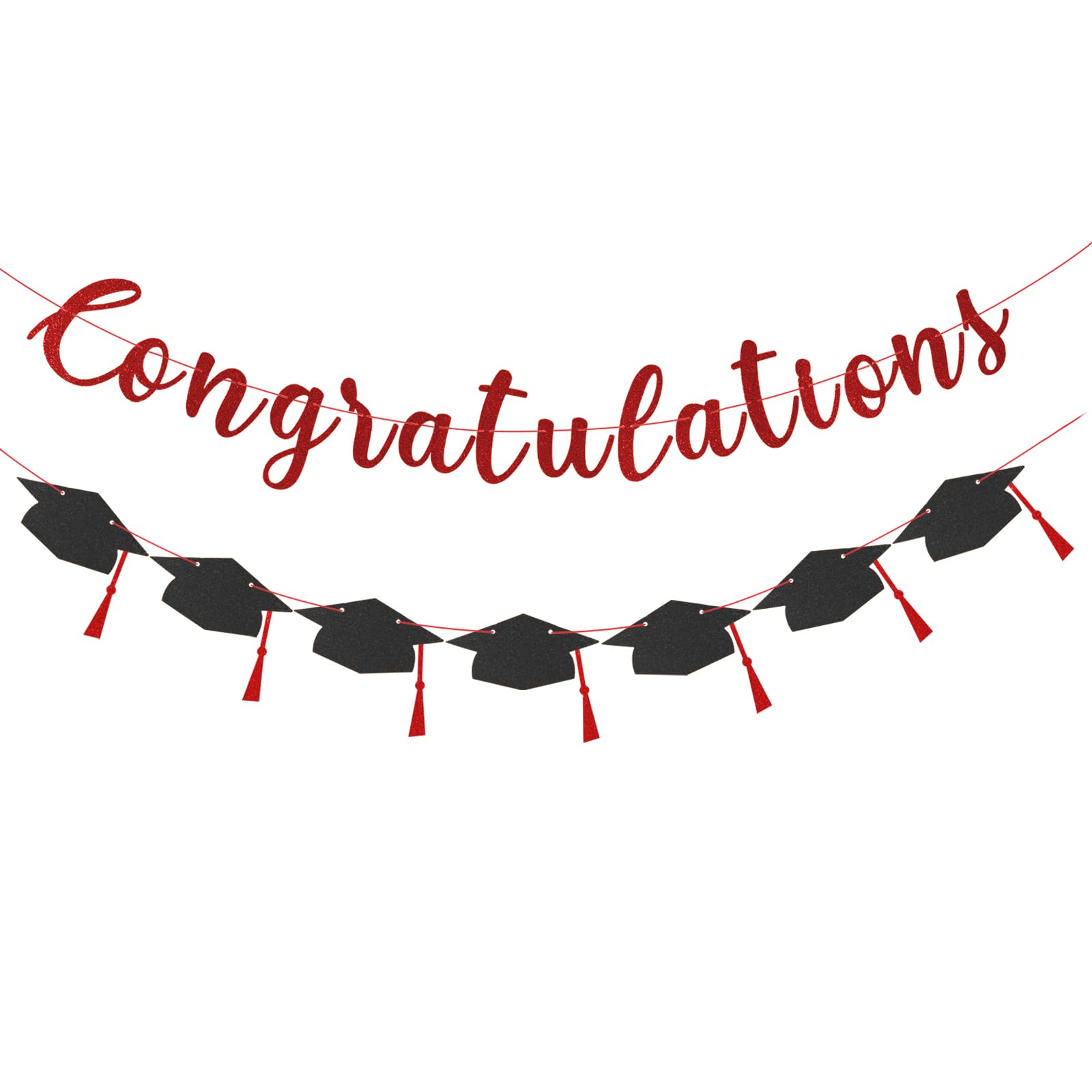Class of 2026 Graduation Decorations Pre-Strung Glitter Congratulations Banner with Grad Cap Banner Graduation Garland for High School College 2026 Grad Party Supplies(Purplish Red)