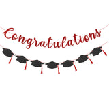 Class of 2026 Graduation Decorations Pre-Strung Glitter Congratulations Banner with Grad Cap Banner Graduation Garland for High School College 2026 Grad Party Supplies(Purplish Red)